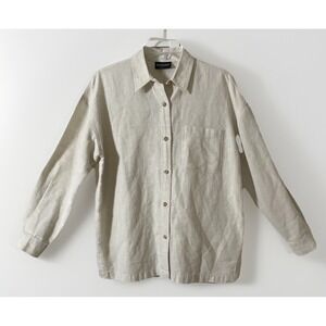 Bay Studio Taupe 100% Linen Long Sleeve Button Down Shirt Women's Size Large P